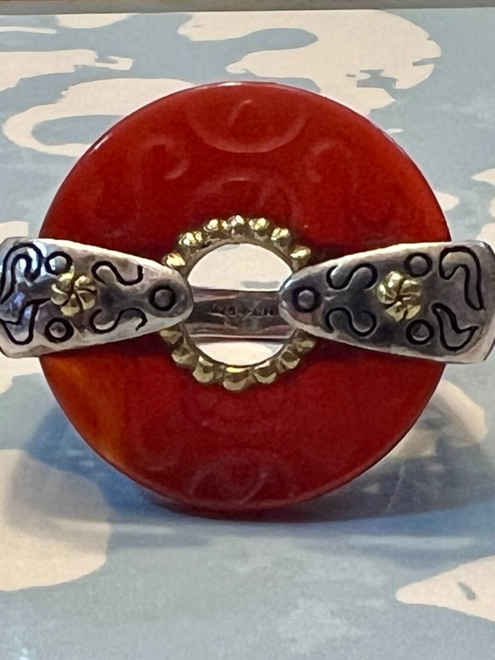 Silpada .925 Sterling Silver, Brass Regal Carved Carnelian Ring - Picture 2 of 5